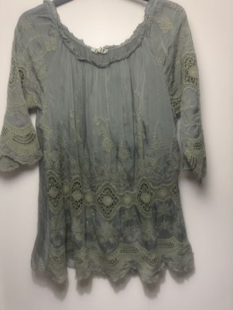 Sommerliches Seiden-Top mit Spitze, Made in Italy, Gr. M