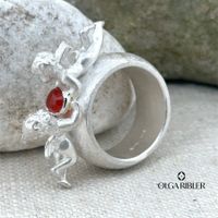 Silber Ring 925 mit Engeln und Carneole Grösse 55