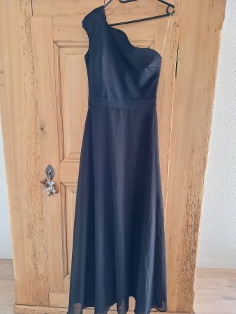 Einschulteriges langes schwarzes Abendkleid Gr. 36