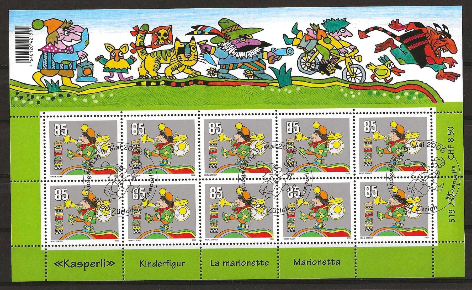 Alle Briefmarken: Kleinbogen Kasperli 2006 Ersttag – Gebraucht aus Zürich von Philacat11