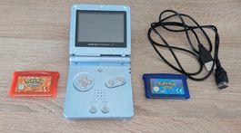 Gameboy Advance SP + Pokémon Feuerrote & Saphir Edition! 
