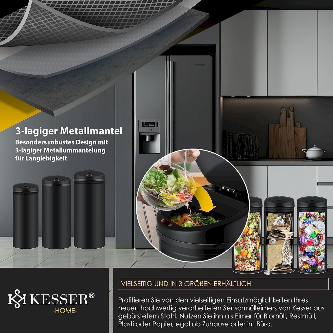 Hailo Cestini per rifiuti: Automatik Sensor Mülleimer 56L schwarz – Nuovo e nell'imballaggio originale da Bottighofen venduto da zaap 6