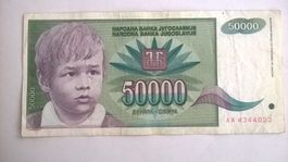 Billet banque Ex-Yougoslavie 50.000 Dinars 1992 TBE