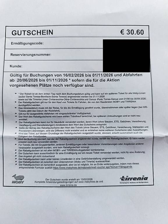 Bons: Gutscheincode Moby Lines Fähre  65,- – D'occasion à Summaprada par sum2003