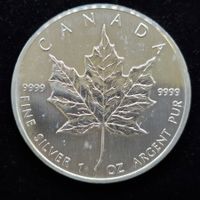 1 Unze Silber Kanada Maple Leaf 5$, 999/1000 Silber, 1989