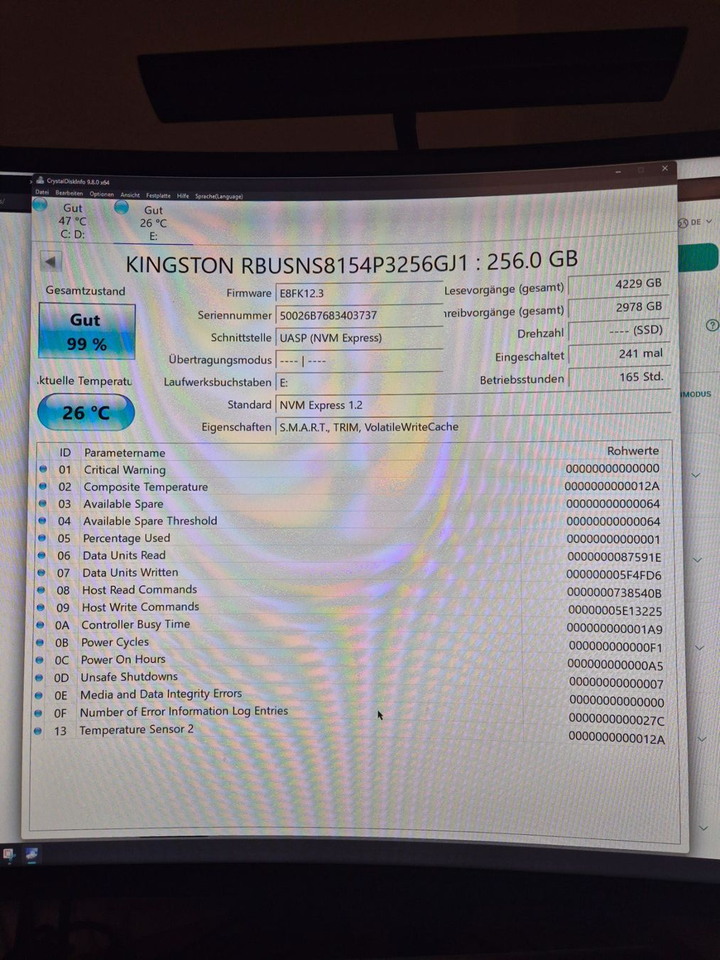 Kingston Harddisks: SSD Kingston 256GB 99% – Gebraucht aus Altdorf UR von weign 1