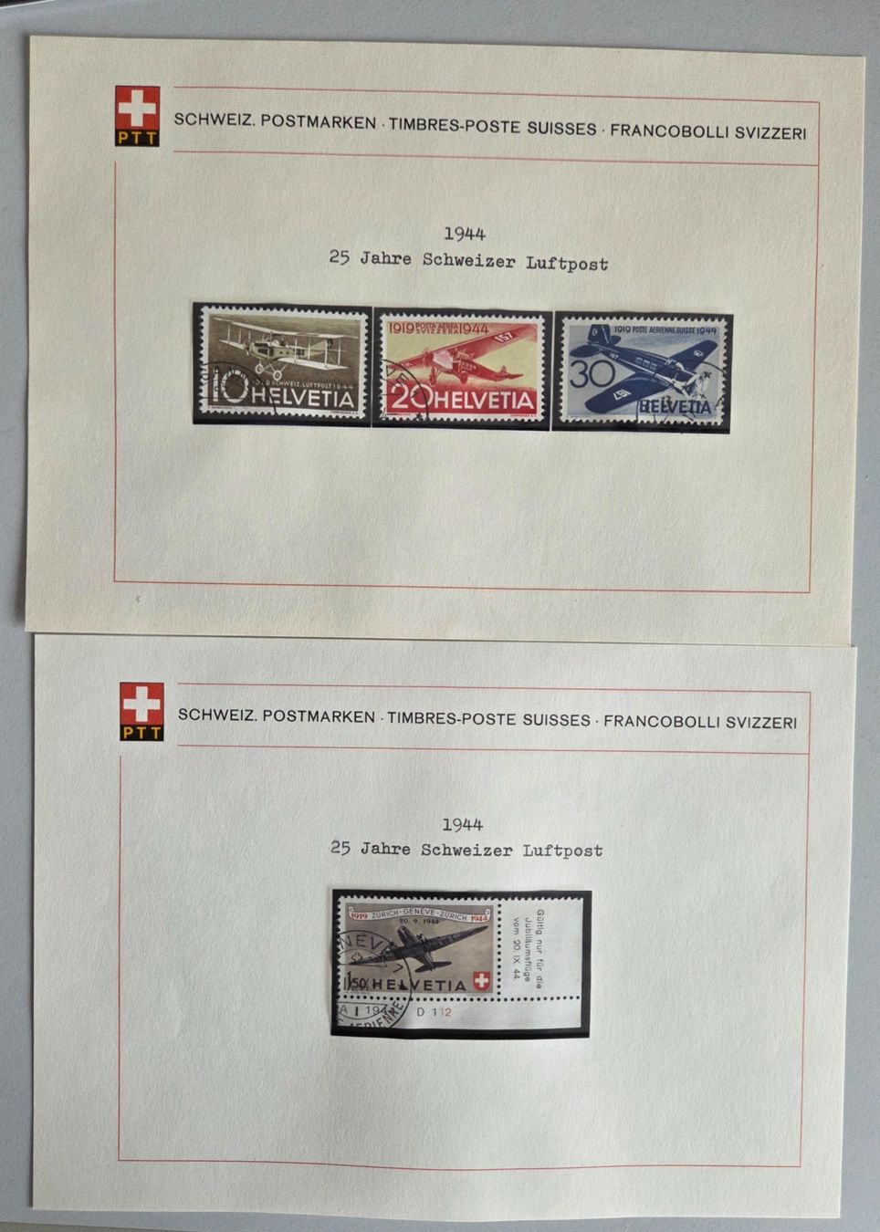 Tutti i francobolli: Schweizer Luftpostmarken 1944, 25 Jahre Luftpost - Top! – Usato da Luzern venduto da Kartenansicht