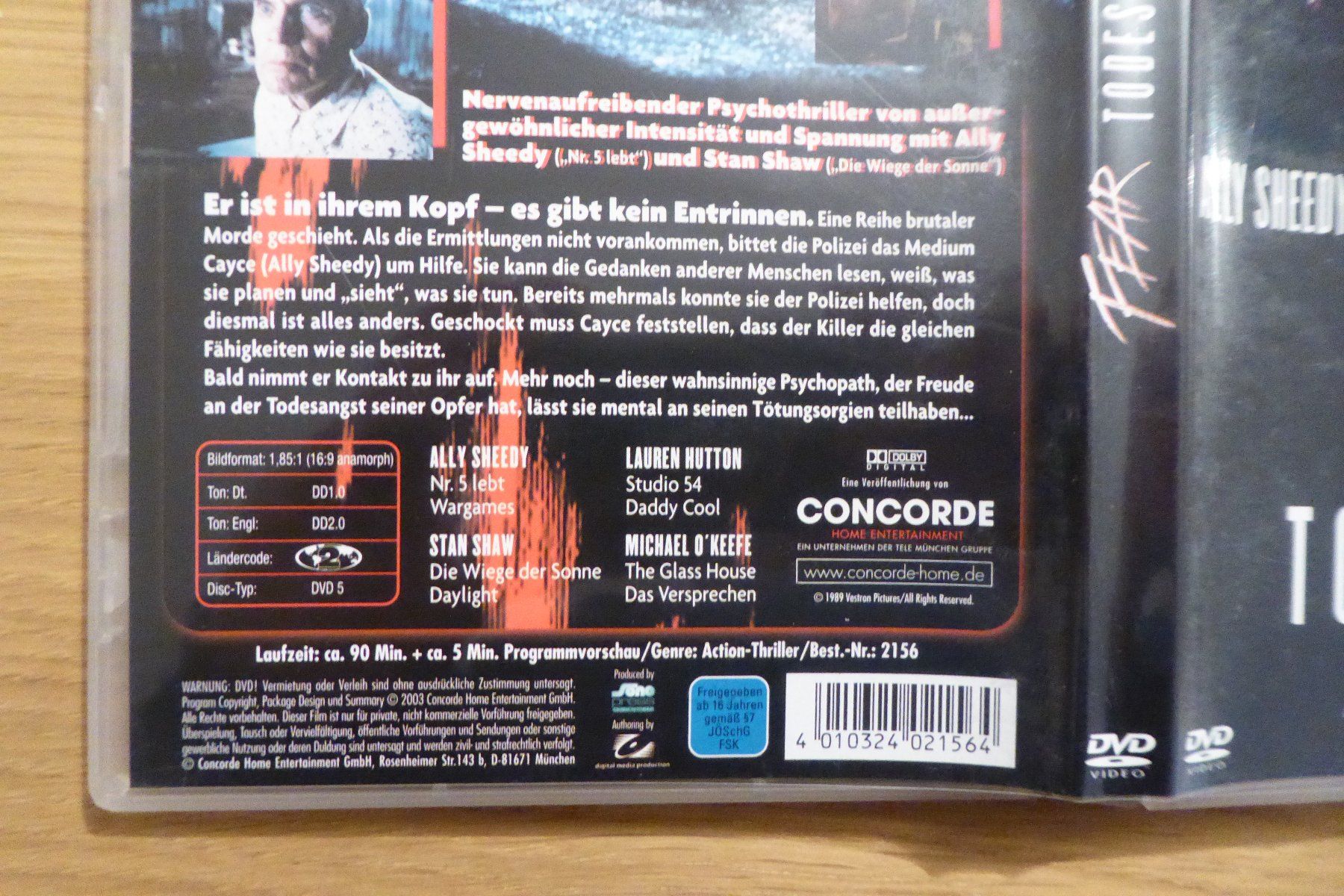 Tutti i DVDs: DVD Fear Todesangst – Usato da Allschwil venduto da Summelsarium 2