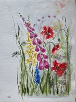 Aquarell Malerei Sommerwiese, Kunst von V. Salo, neu! (54)