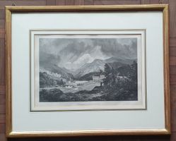 Bild - St.Moritz,  Holzstich im Goldrahmen