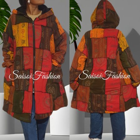 🕉🧥Winter Herbst Hippie Boho Goa Om Hoodie Mantel,JackeXS-L