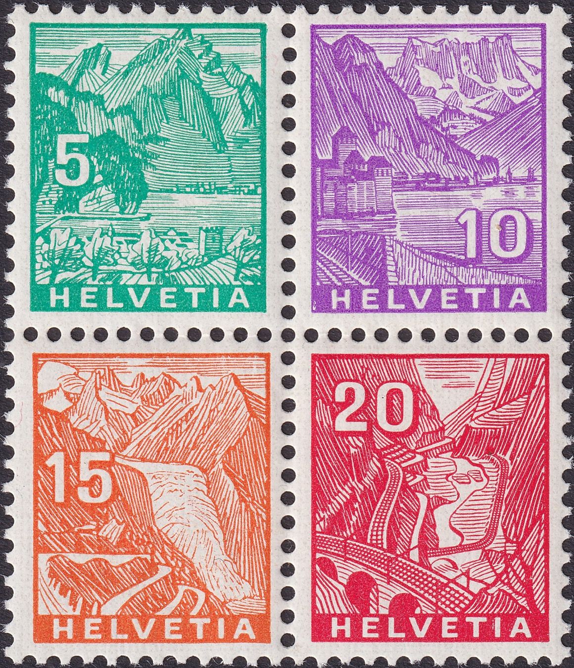 Tutti i francobolli: 1934, NABA-Blockausschnitt, Varianten ! ** Kat: 400.-+ – Usato da Sursee venduto da Luzernerraute