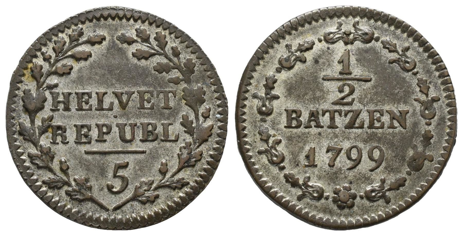 Tutti le monete: HR 0,5 Batzen 1799 mit 5  /3806 – Usato da Trimbach venduto da Solothurn1