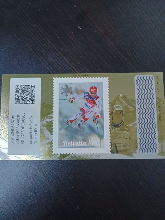 Tutti i francobolli: Swiss crypto stamp gold ID 6 "Carlo Janka" – Usato da St. Gallen venduto da StBe1985