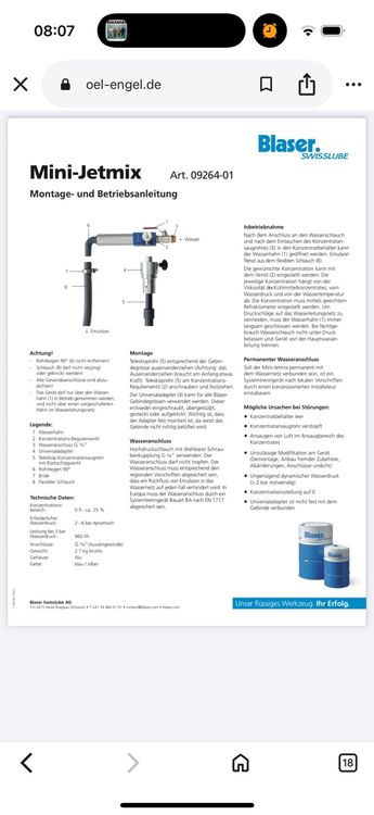 Blaser Mini-Jetmix Emulsionsmischgerät mit Teleskoprohr (Gebraucht) in ...