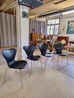 4er Set Fritz Hansen Stuhl Serie 7 schwarz Leder Metall,1987