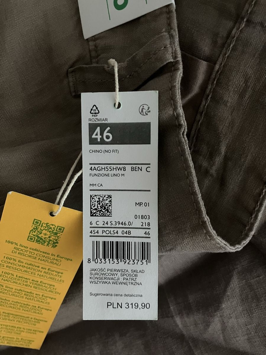 Benetton Hosen: Benetton Leinenhose - Khaki - 46 - NEU – Neu und originalverpackt aus Baden von Gigelitante 1