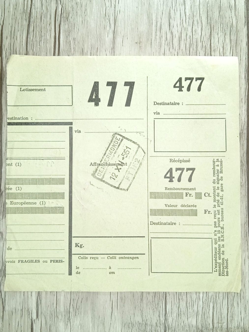 Tous les timbres: TR97 Document Expedition + Timbre Belgique 1951 – D'occasion à Cousset par Patrick_Collections 1