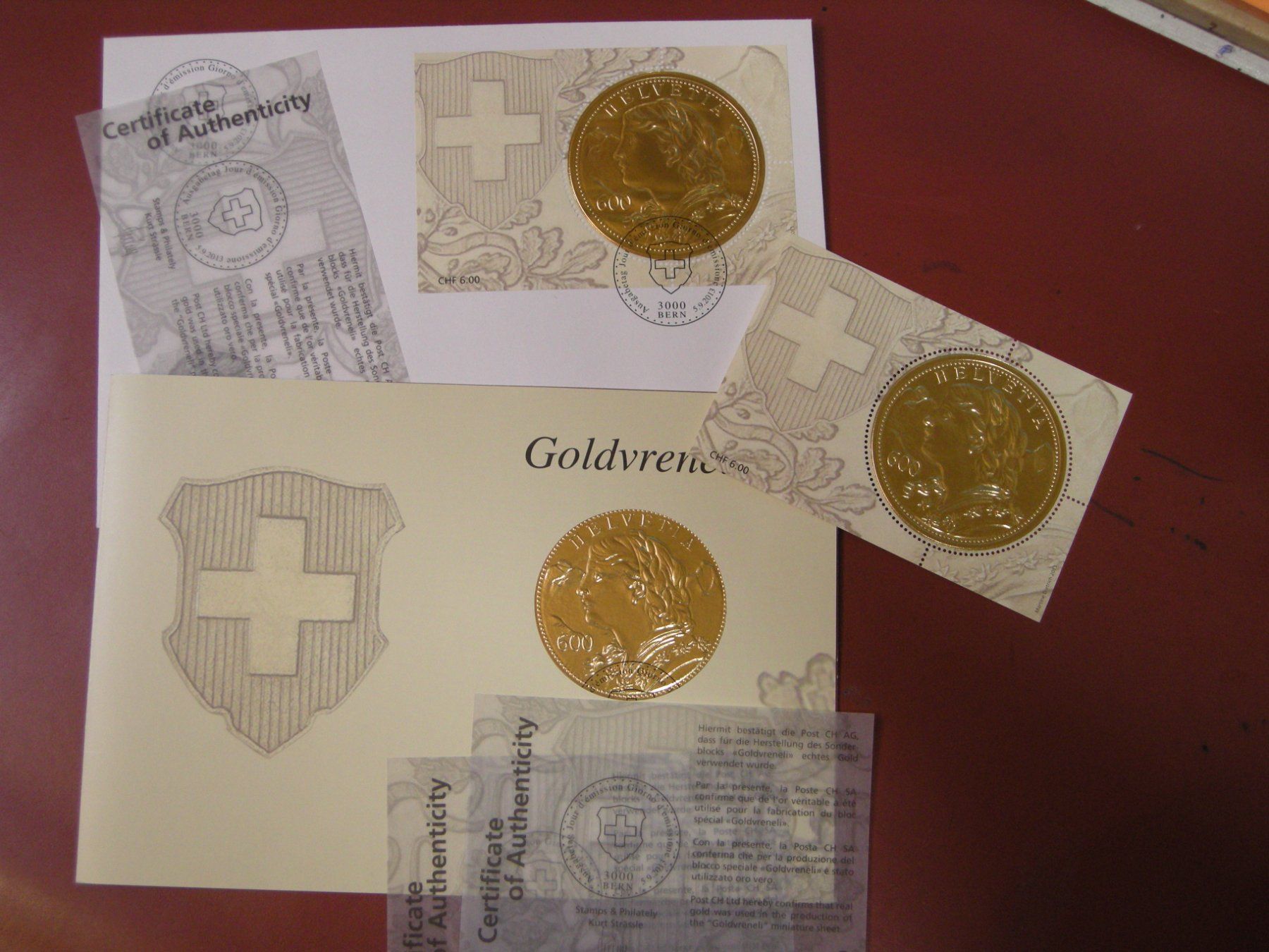 Tutti i francobolli: 2013 3 VARIANTEN GOLDVRENELI, 1x POSTFRISCH, BRIEF +FOLDER – Usato da Eschenbach SG venduto da eDaisy