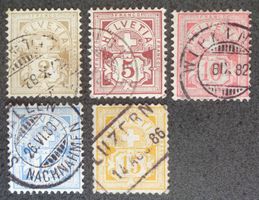 SWITZERLAND 1882: Chiffre, papier blanc, 5 à 15 c, 15 c déf.
