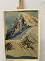 Gemälde Alpenhütte Bergmalerei Winter Schweiz signiert