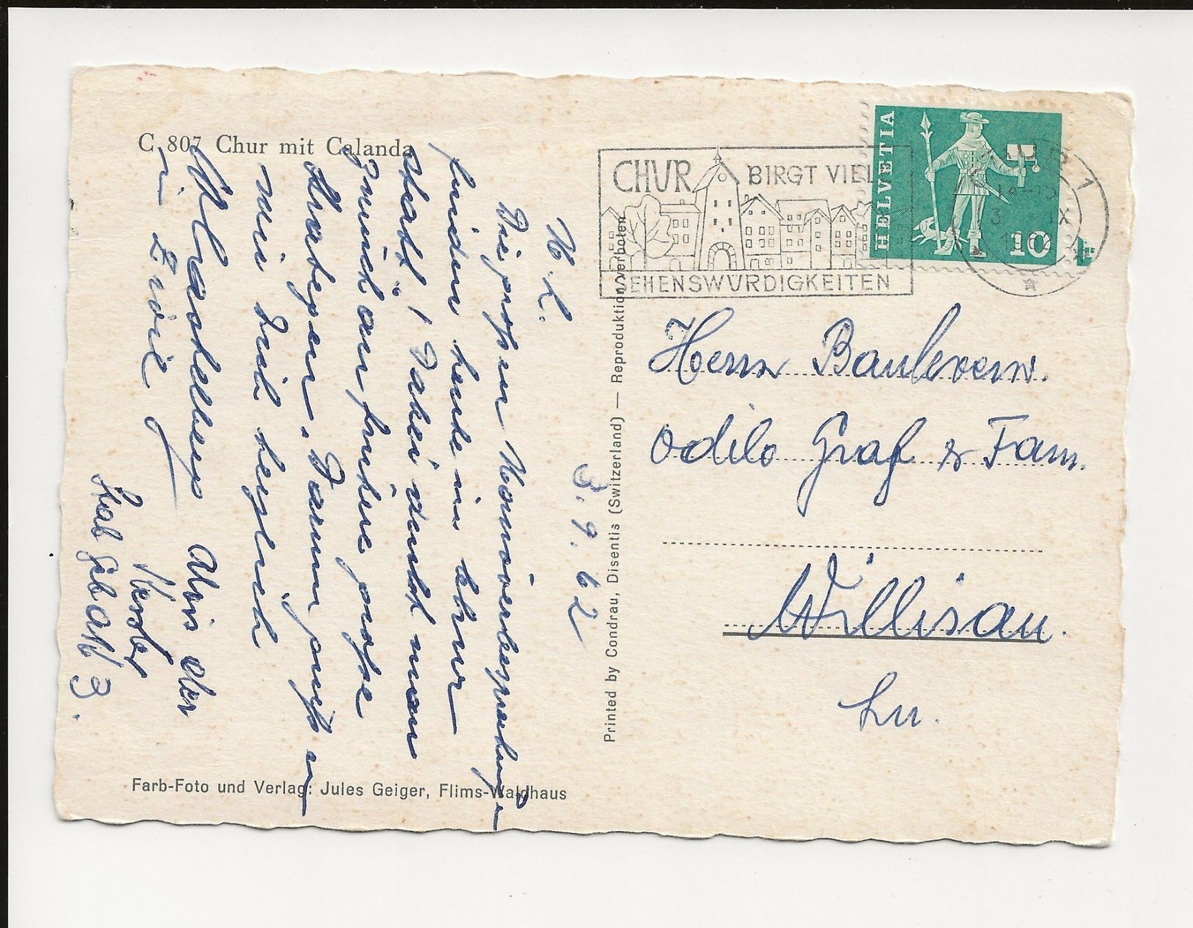 Cartes postales: AK 1962 Chur mit Calanda – D'occasion à Greifensee par 315WDO 1