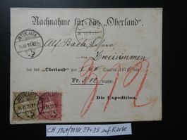 CH 1867/78 Nr. 37 und 38 auf Quittungs-Karte