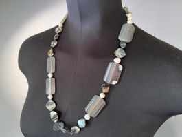 Unikat 💎 Neue Achat-Halskette, Süßwasserperlen, Perlmutt