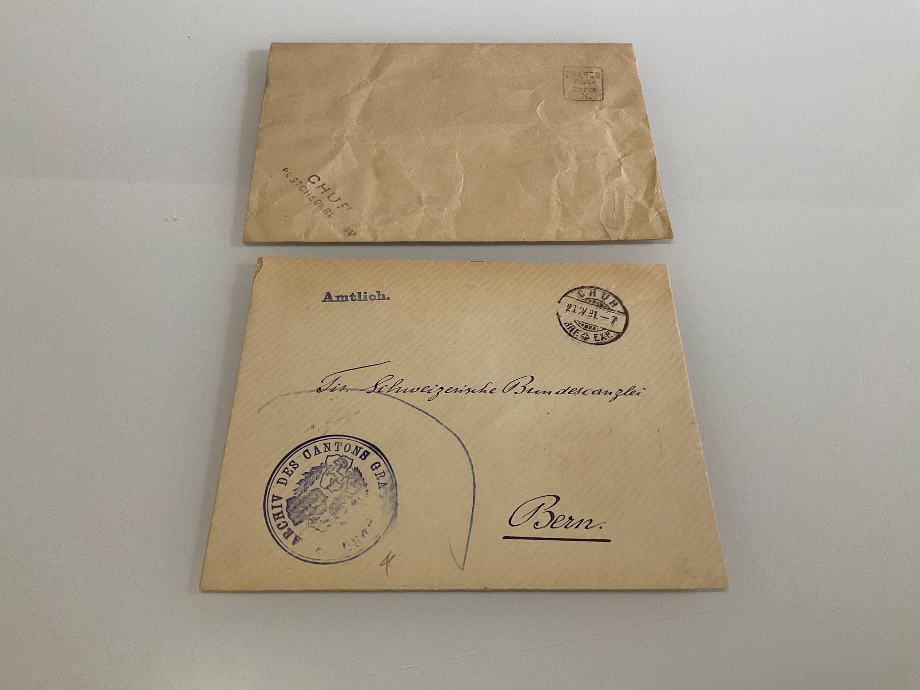 Alle Briefmarken: 1891 Chur, 2 Franco-Amtsbriefe Belege – Gebraucht aus Rickenbach Sulz von ser_cv7t