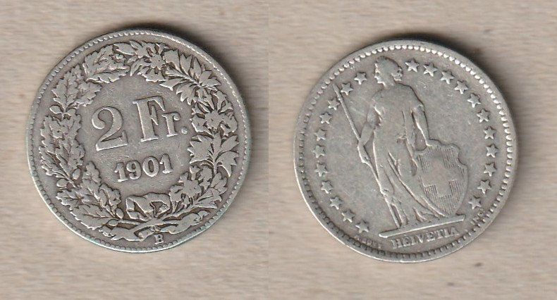 Alle Münzen: 2 Franken 1901, Auflage 50.000 – Gebraucht aus Allschwil von Coinfreak