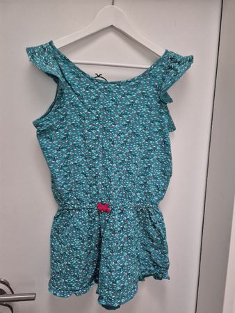 Okaiidi Sommer Jumpsuit, Gr. 152, Türkis mit Blumen Muster