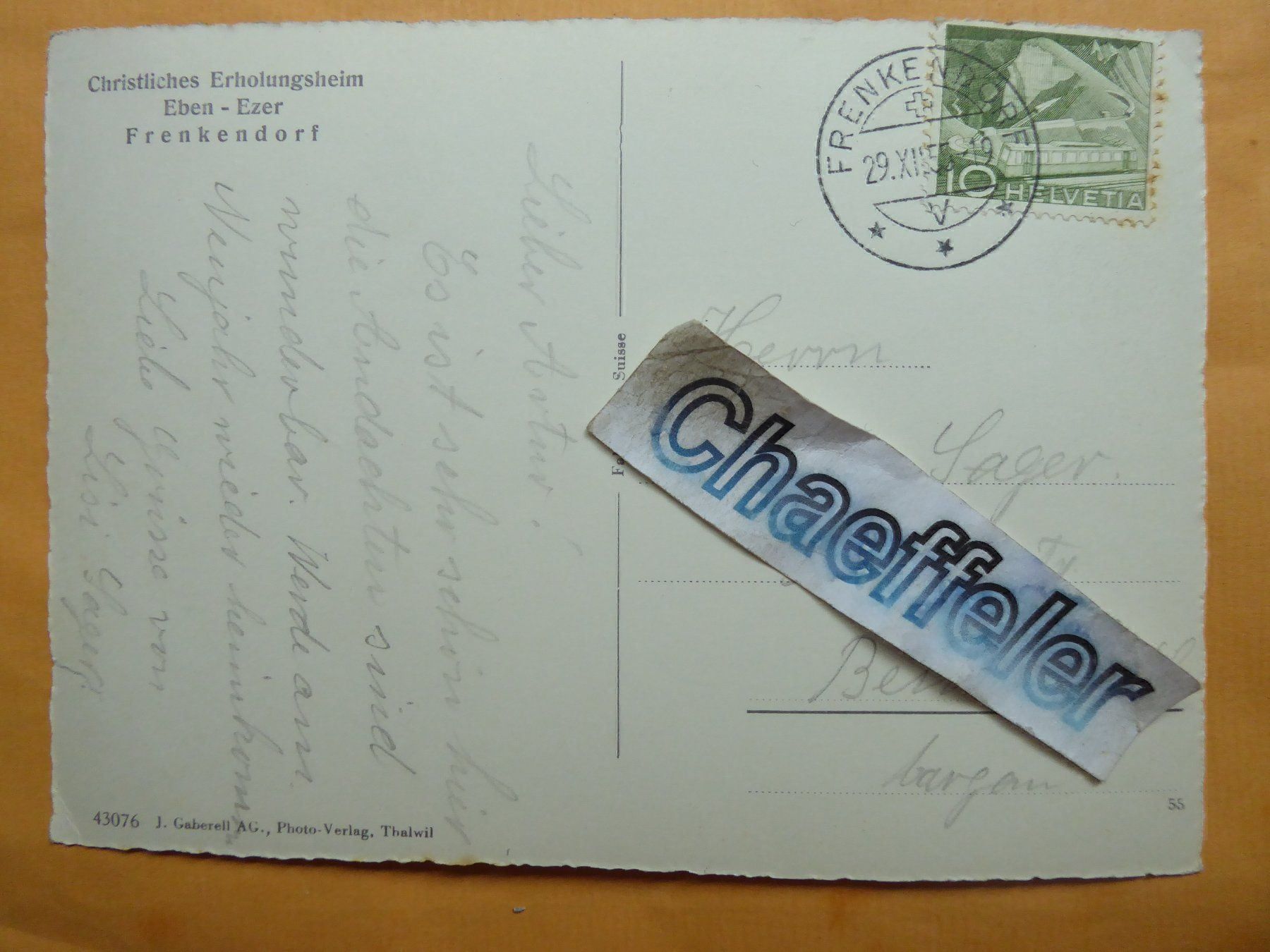 Cartoline postali: 1955 Christliches Erholungsheim, Eben - – Usato da Zürich venduto da Chaeffeler 1