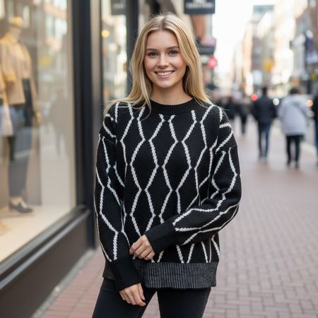 Pull FERRACHE Motifs Losanges Noir — Neuf — Taille M