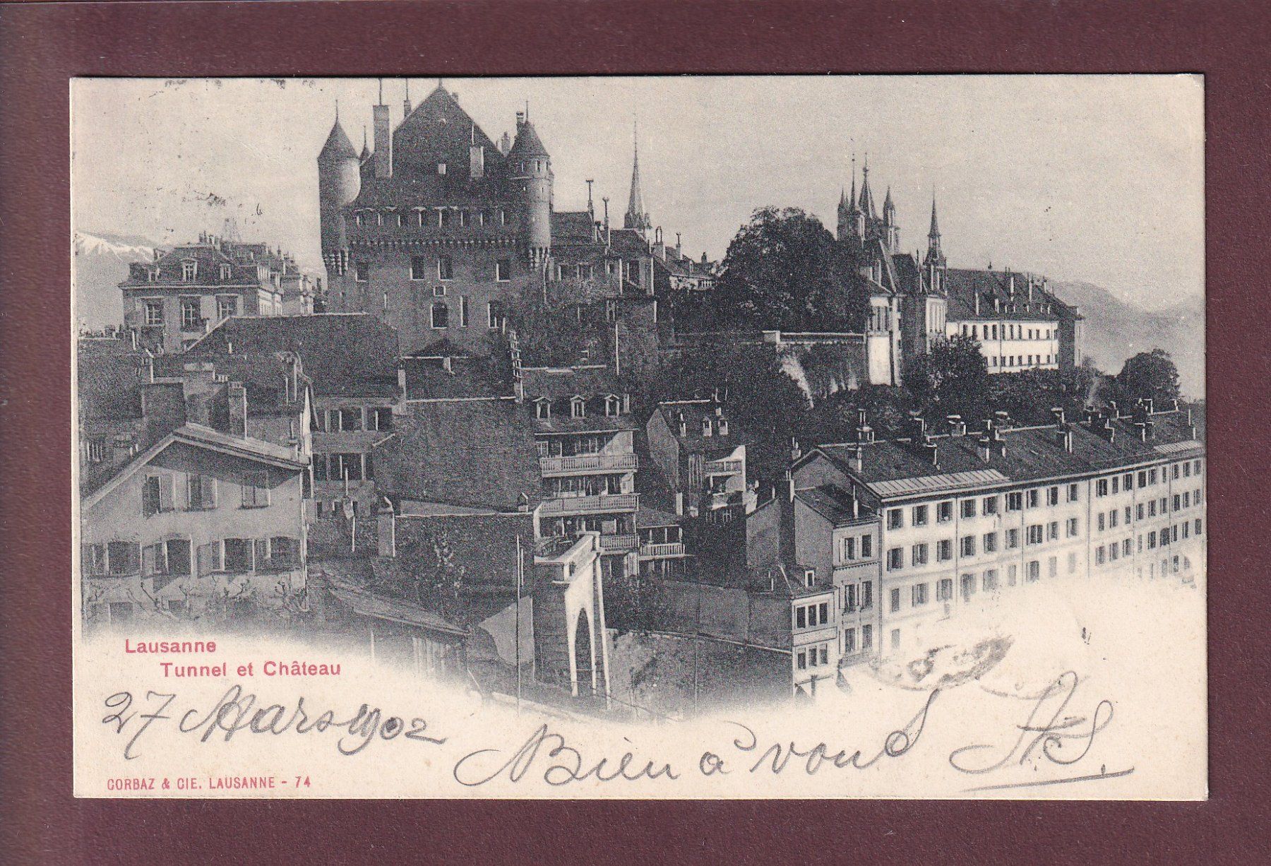 Cartoline postali: LAUSANNE - Tunnel et Château - 1902 – Usato da Pully venduto da nicecards