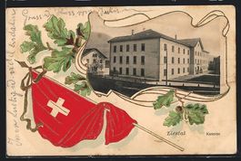 Passepartout-AK Liestal, Kaserne, Flagge