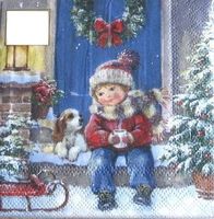 Serviette boy with hot drink (w488) 2Stk.