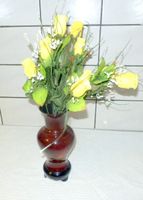 Balusterförmige Vase, handbemalt auf Ebenholz, 25cm hoch