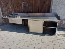 Edelstahl Arbeitstisch Spültisch mitSchiebetür 247x70xH88cm
