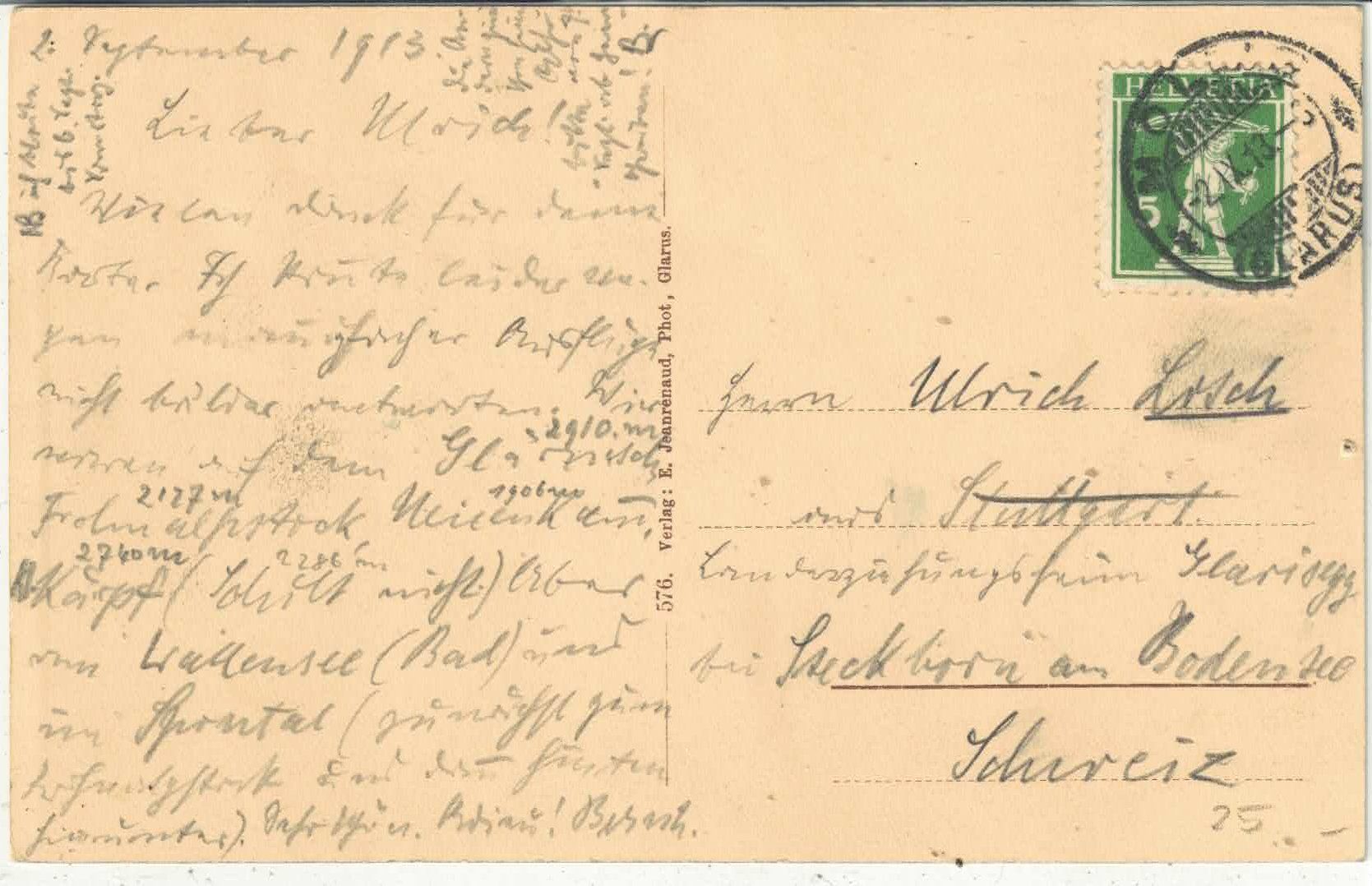Cartoline postali: Mollis - Kirchenplatz - Post & Telegraph – Usato da Ettingen venduto da Kartenplanet 1