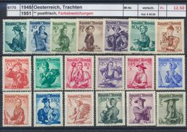 1948/51 Österreich., "Trachten" - Farbabweichungen, *