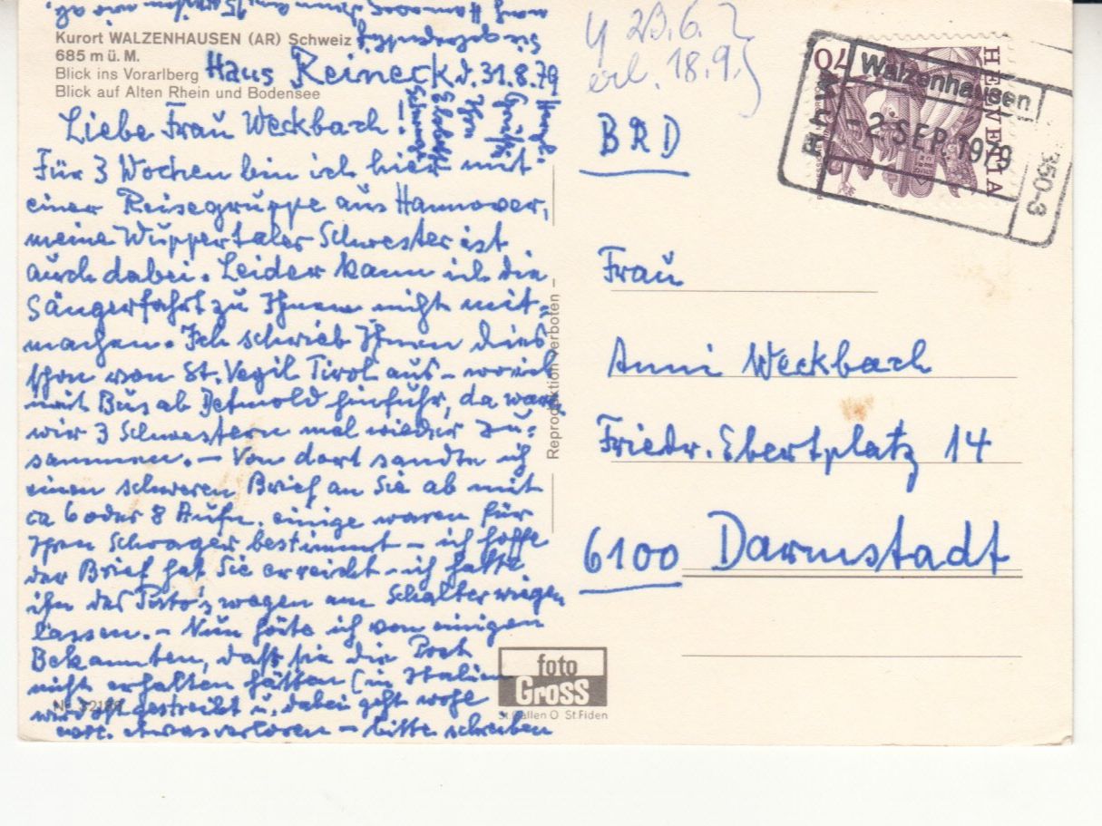 Ansichtskarten: Walzenhausen 1979 – Gebraucht aus Bürglen TG von StampGraf 1