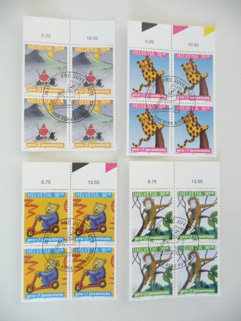 Tutti i francobolli: 2001  Pro Juventute  /  Kinderbücher  /  Viererblock – Nuovo e nell'imballaggio originale da Kloten venduto da zimboida