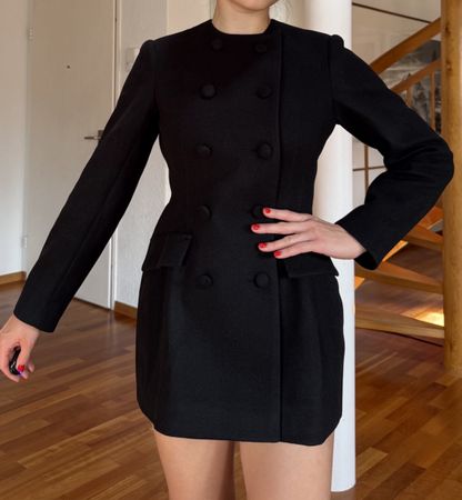 Elegant Black Double-Breasted Blazer Dress - Size S