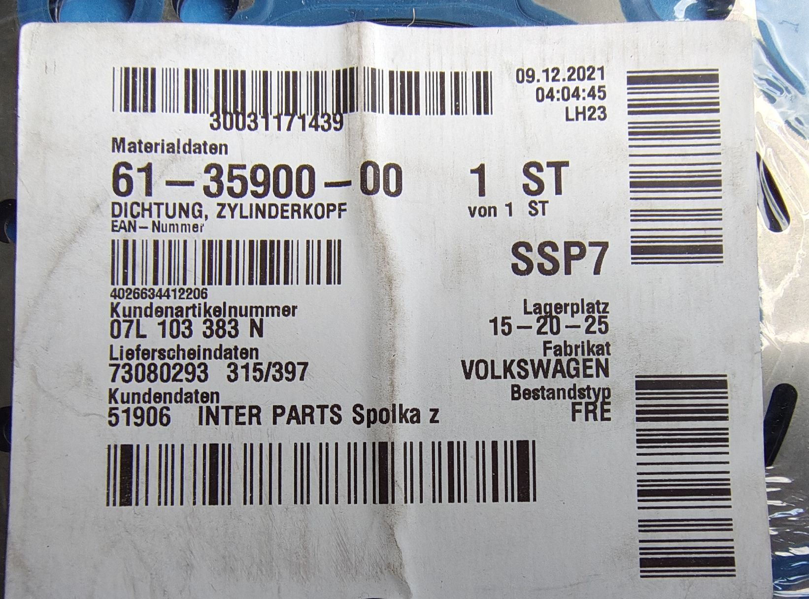 Audi Tutti pezzi di ricambio auto: Audi S8 4E 2006-2010 Zylinderkopfdichtungen – Nuovo e nell'imballaggio originale da Kloten venduto da PcManuM 4