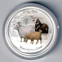 Australien Lunar II 2015 – 1 oz Silber Ziege, coloriert