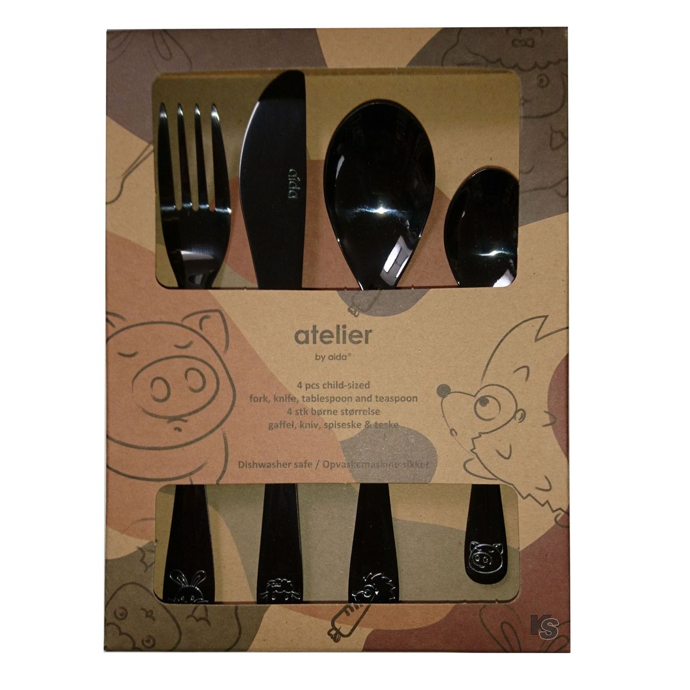 Set di posate: Kinderbesteck schwarz, Set 4-tlg. – Nuovo e nell'imballaggio originale da Wettingen venduto da kochshop 1