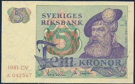 SCHWEDEN - SUECIA - 5 KRONEN 1981 - CV - SERIE A - UNZIRK.