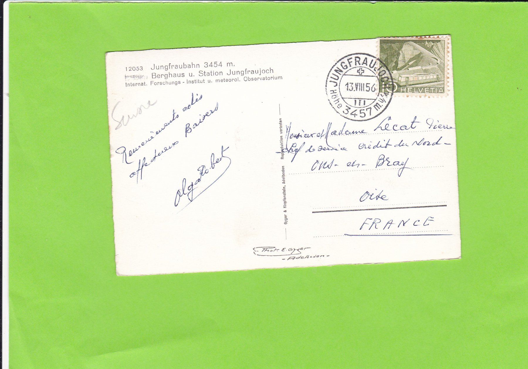 Cartoline postali: 12053 Jungfraubahn – Usato da St. Peterzell venduto da neckertal 1