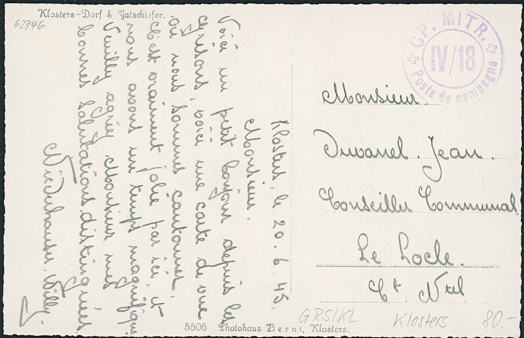 Cartoline postali: GRS Klosters – Usato da Schindellegi venduto da stationary 1
