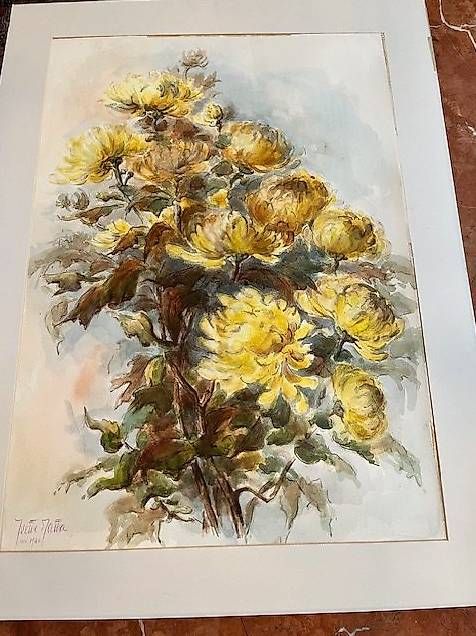 Tableaux: Aquarelle fleurs Chysanthèmes – D'occasion à PULLY par RAPHAEL1953